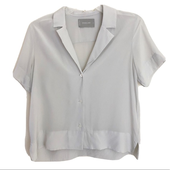 Everlane Tops - Everlane Gray Silk Button Down Short Sleeve Sz 2